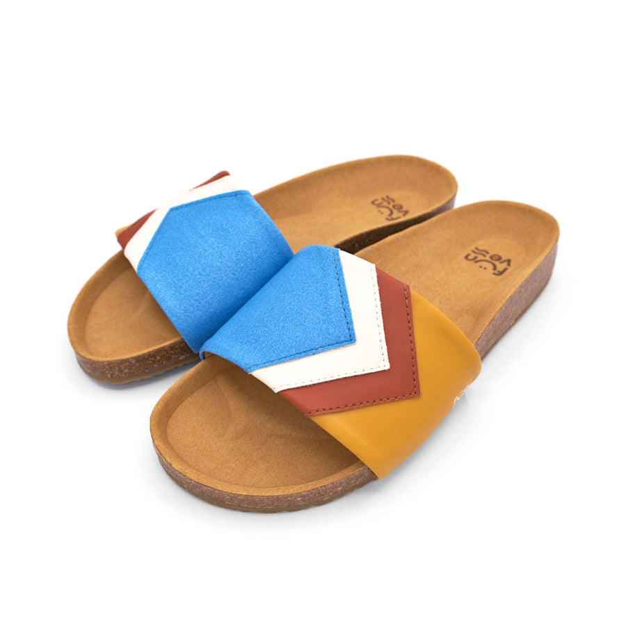 Premium vegan sandals SKY in azure blue, white, terracotta, mustard, PETA certified, eco-friendly, non-slip sole by Fünve at brixbailey.com