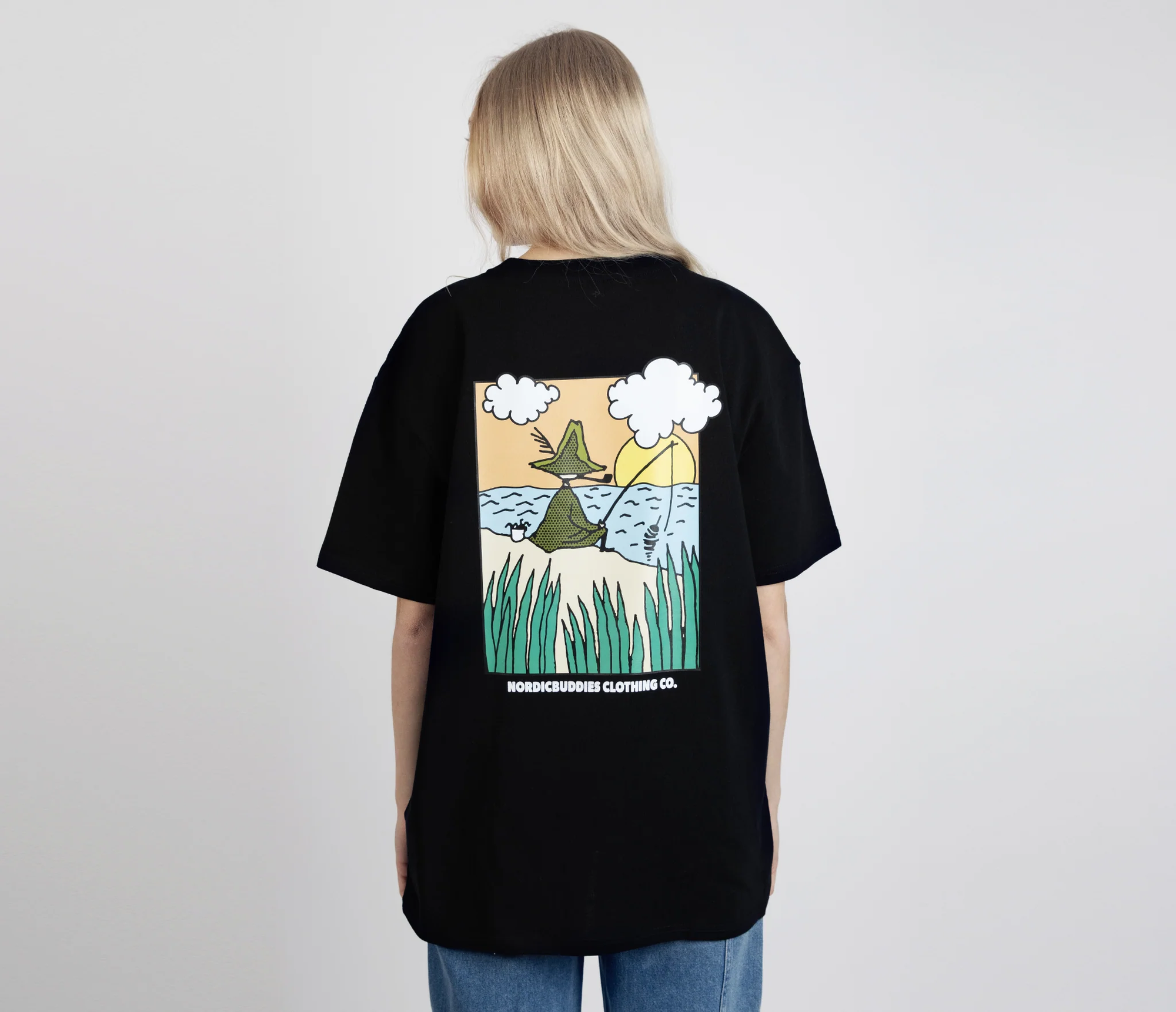 Snufkin Unisex Black Fishing T Shirt