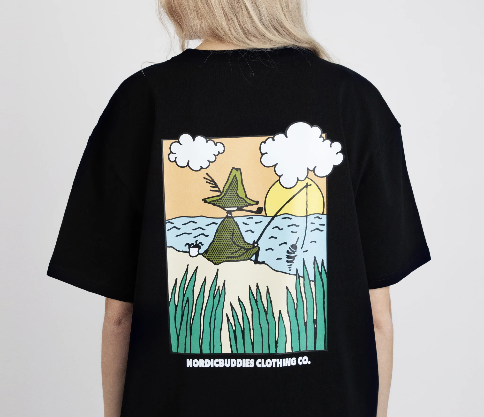 Snufkin Unisex Black Fishing T Shirt