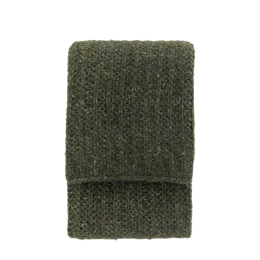 Luxury heavyweight melange wool knit throw, autumnal khaki, stylish textured home decor by Ella James at brixbailey.com