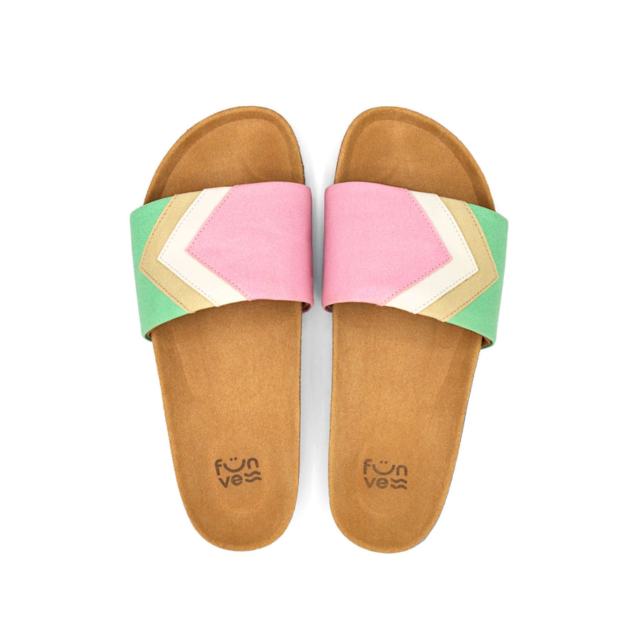 Premium vegan sandals in strawberry pink, white, nude, mint, with ergonomic footbed, non-slip sole, eco-friendly European fair fashion by Fünve at brixbailey.com
