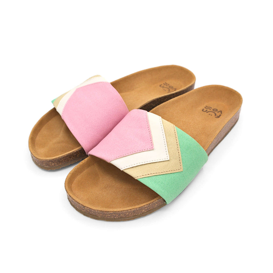 Premium vegan strawberry pink sandals with ergonomic footbed, slip-resistant sole, fair fashion from Europe by Fünve at brixbailey.com
