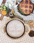 Bread Warmer & Basket Gift Set with Tea Towel - Tree of Life Round