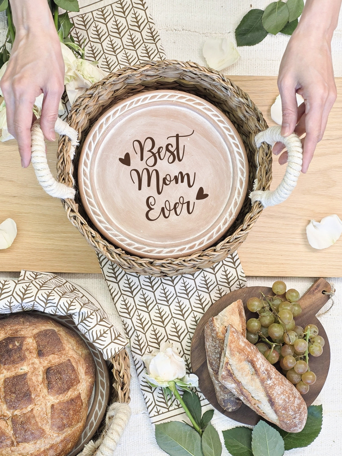 Bread Warmer &amp; Basket Gift Set with Tea Towel - Mom Round-3