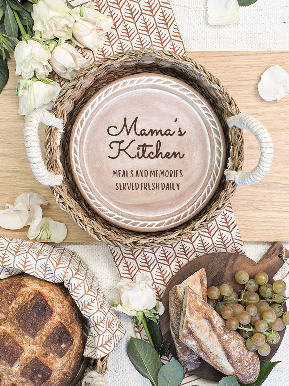 Bread Warmer &amp; Basket Gift Set with Tea Towel - Mom Round-2