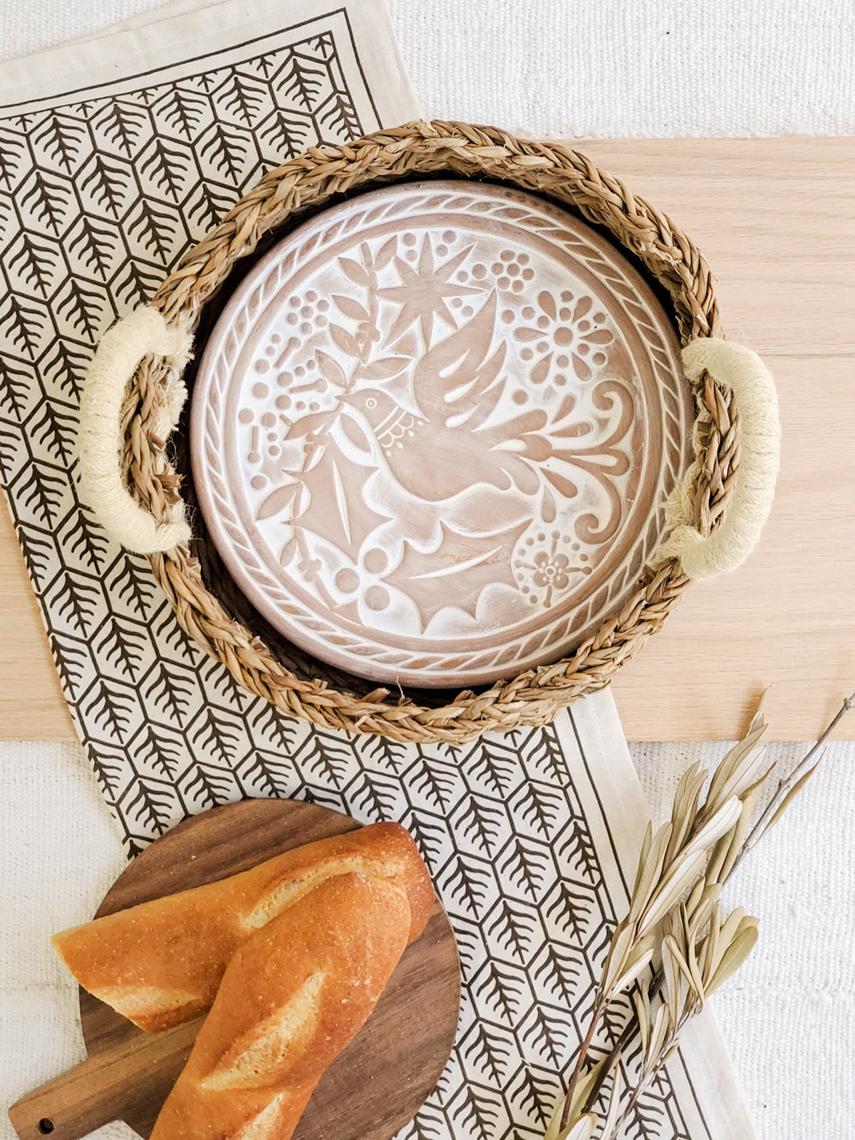 Bread Warmer & Basket Gift Set with Tea Towel - Bird Round-1