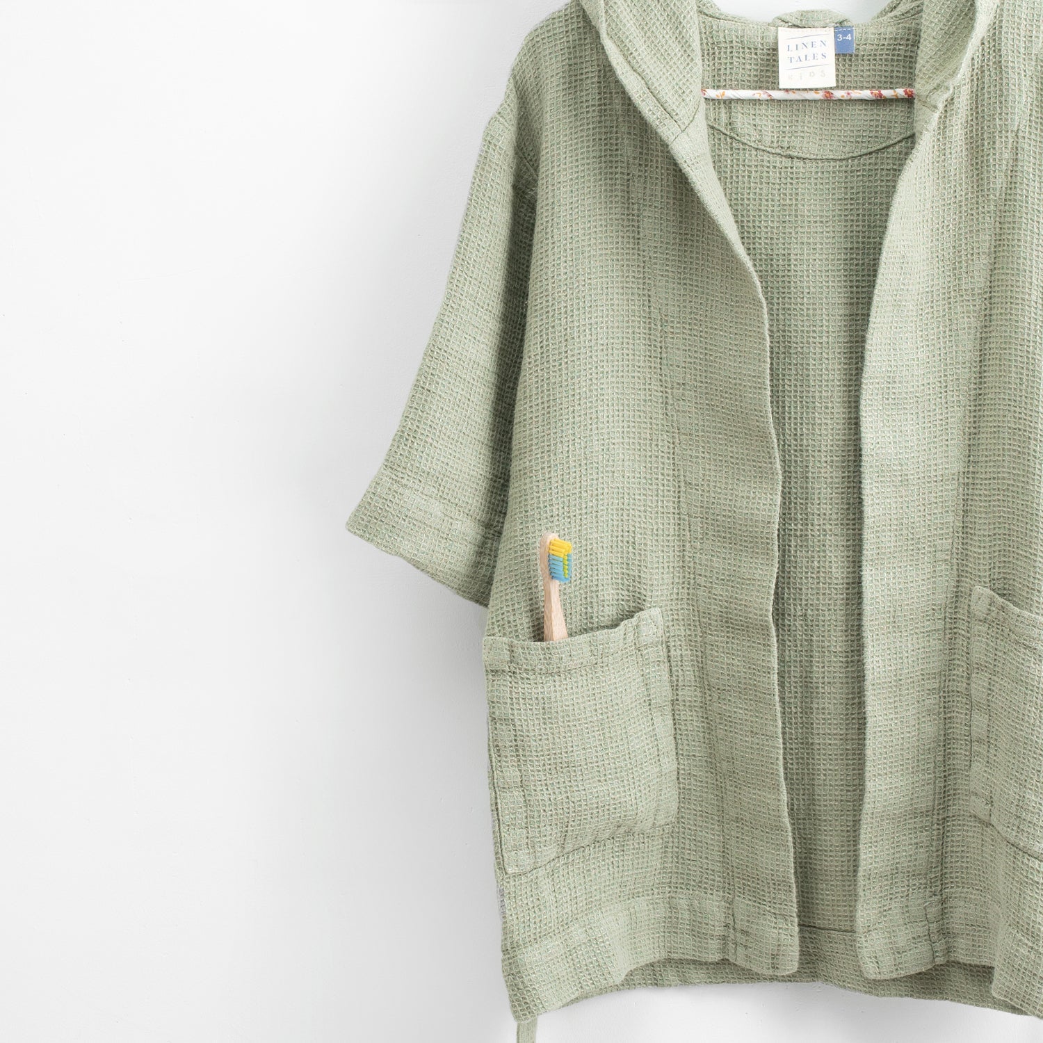 Linen Bathrobe for Kids in Sage Green