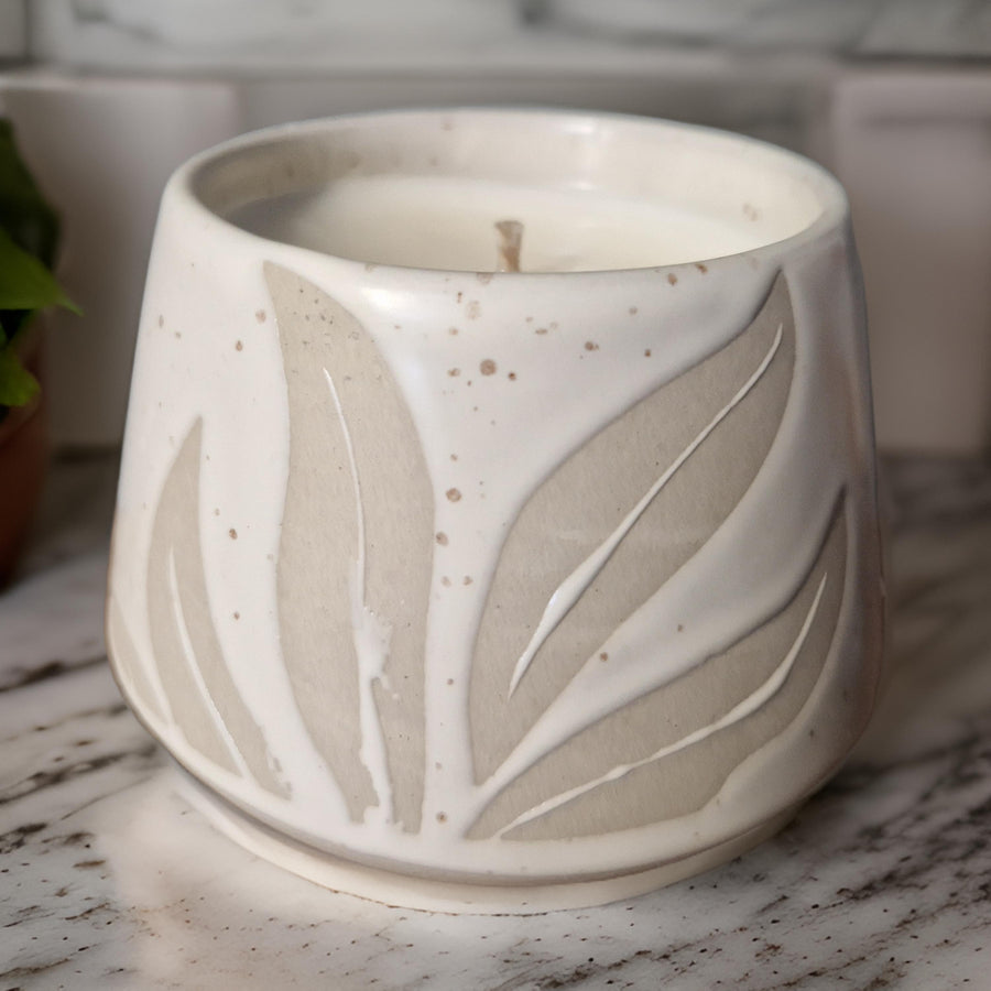Minimalist ceramic plant pot with Hesperantha flower detail, elegant home decor, luxury handcrafted candle holder, stylish planter by Ralph's Orchard at brixbailey.com