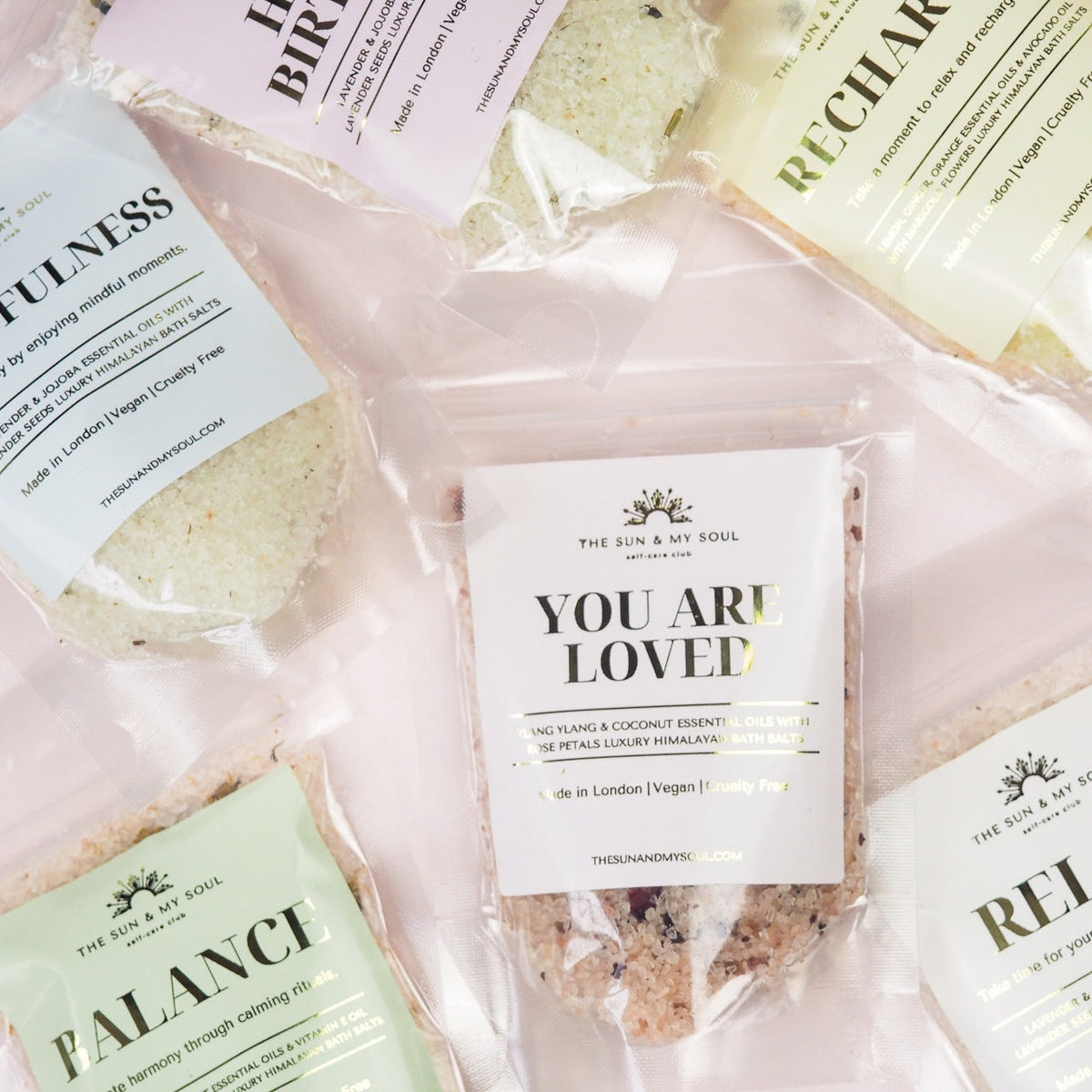 Balance Luxury Himalayan Bath Salts with Geranium, Grapefruit Essential Oils Vitamin E Oil Chamomile Flowers