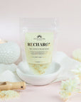 Recharge Luxury Himalayan Bath Salts with Lemon, Ginger, Orange Essential Oils, Avocado Oil with Marigold Flowers