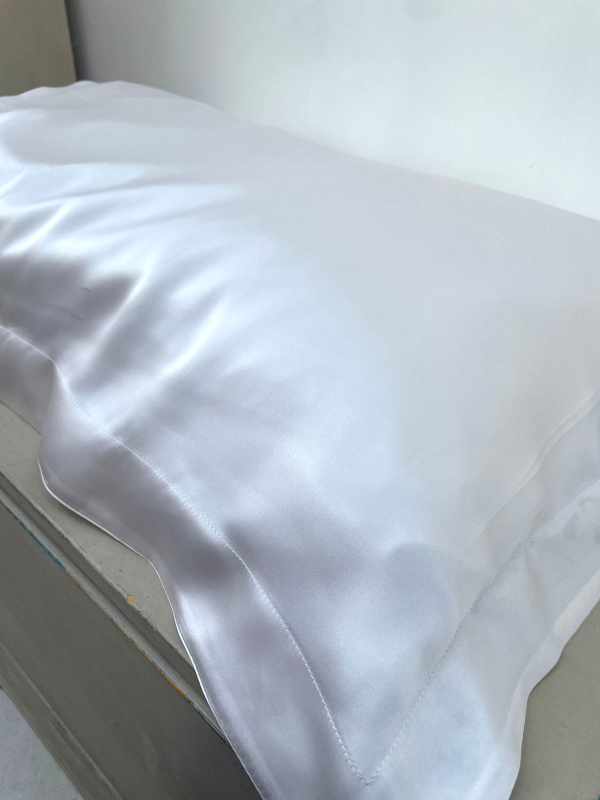 Cream and neutral Silk Pillowcase in hand painted 'Graceful' print, Standard size Oxford style Pillowcase