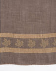 Gold Maple Leaf Border Cashmere Wool Scarf -  Beige