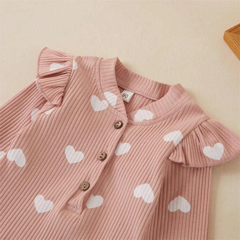 Heart Print Romper + Bow Headdress Set for Baby Girls - Soft Polyester Spring & Autumn Outfit by Baby Lamby at brixbailey.com