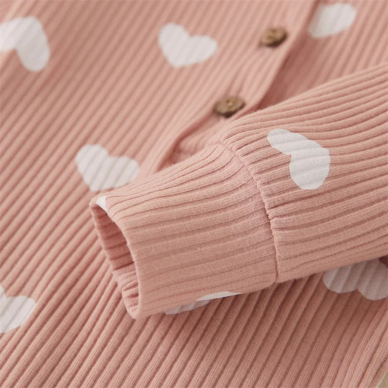 Heart Print Romper & Bow Headdress Set for Baby Girls - Soft Polyester Spring/Autumn Outfit by Baby Lamby at brixbailey.com