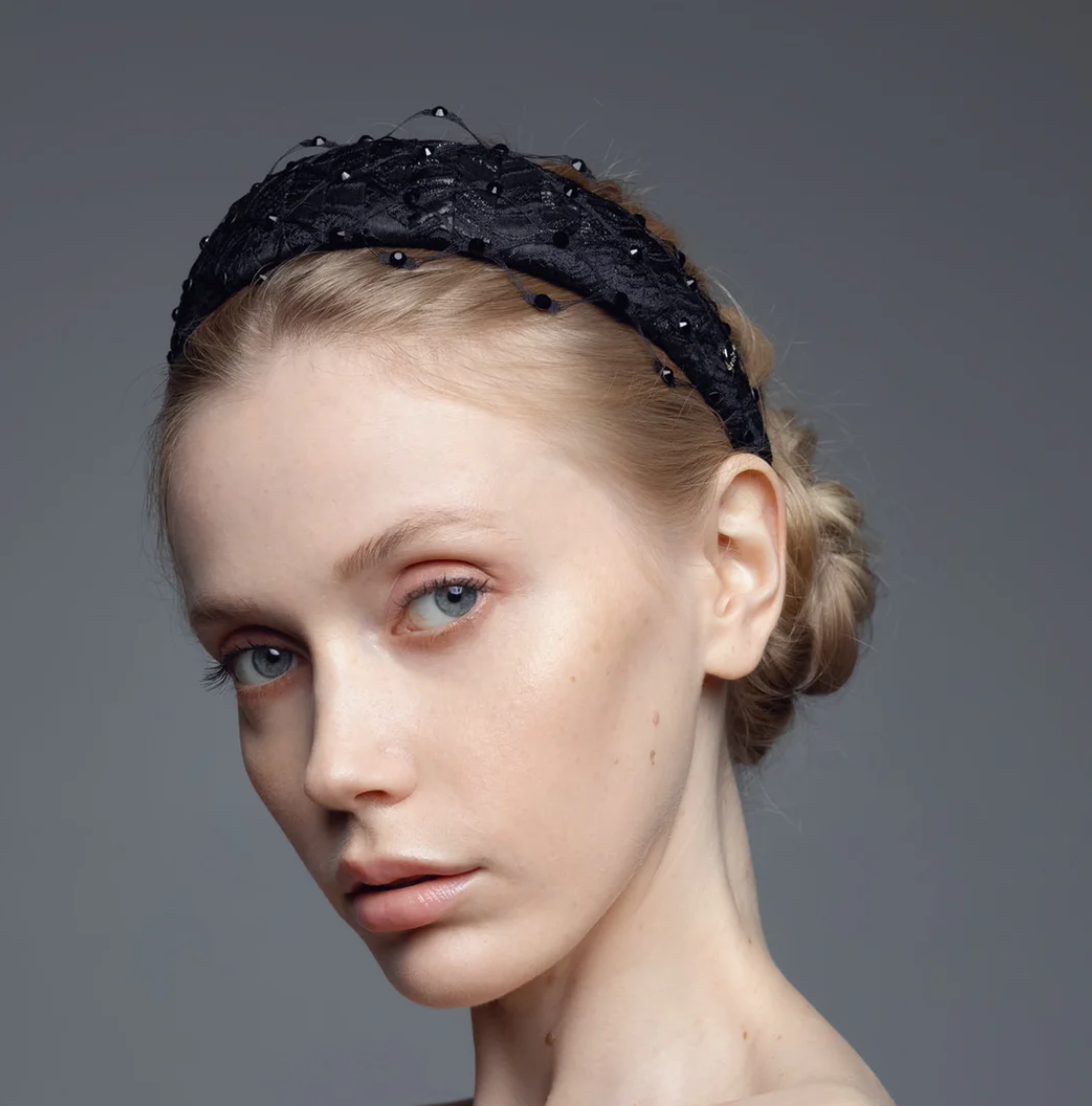 Charlize Headband with Swarovski Crystals &amp; Honeycomb Veil by Eva Oherjus at www.brixbailey.com