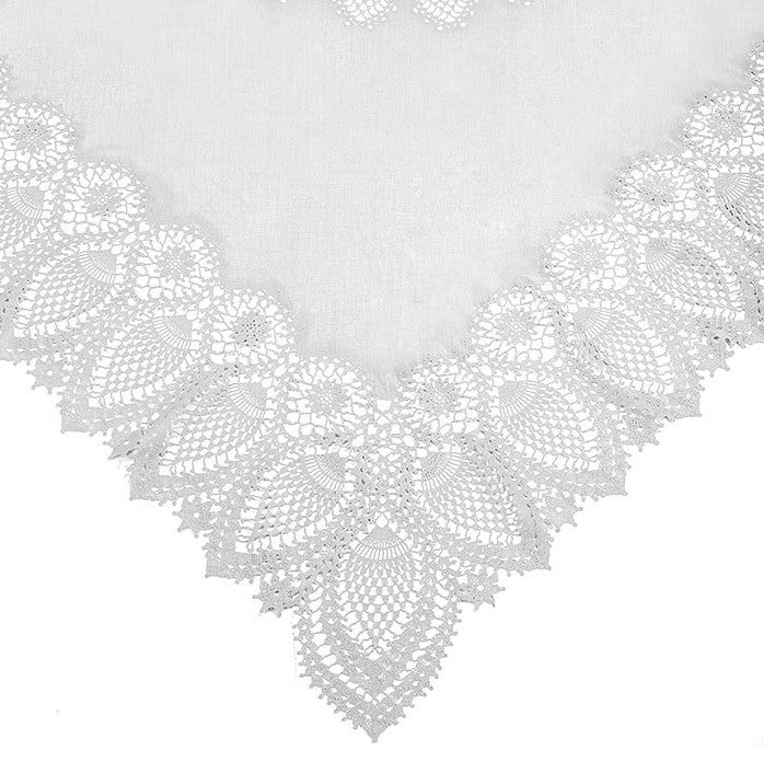 Luxury Tuscany bistro lace vinyl tablecloth, off white, elegant laser-cut crochet pattern, indoor outdoor square decorative tablecloth by Ella James at brixbailey.com