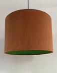 Burnt Orange Velvet & Green Cotton Double Sided Drum Lampshade | Handmade Ceiling Light Shade | Bespoke UK