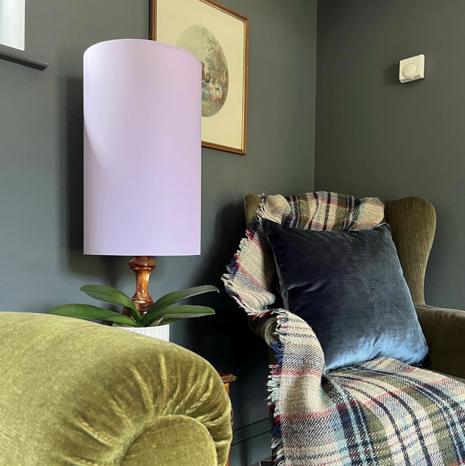 Lilac Cotton Lampshade | Extra Tall Cylinder Ceiling Light Shade | Bespoke Handmade UK