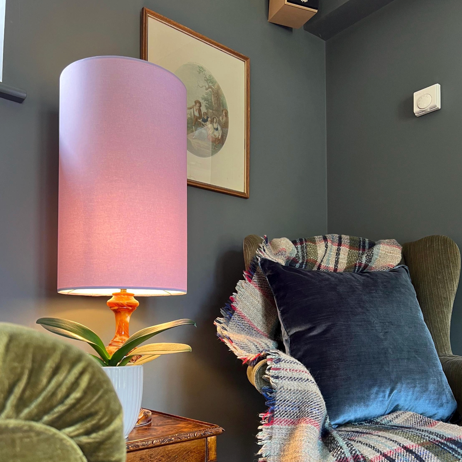 Lilac Cotton Lampshade | Extra Tall Cylinder Ceiling Light Shade | Bespoke Handmade UK