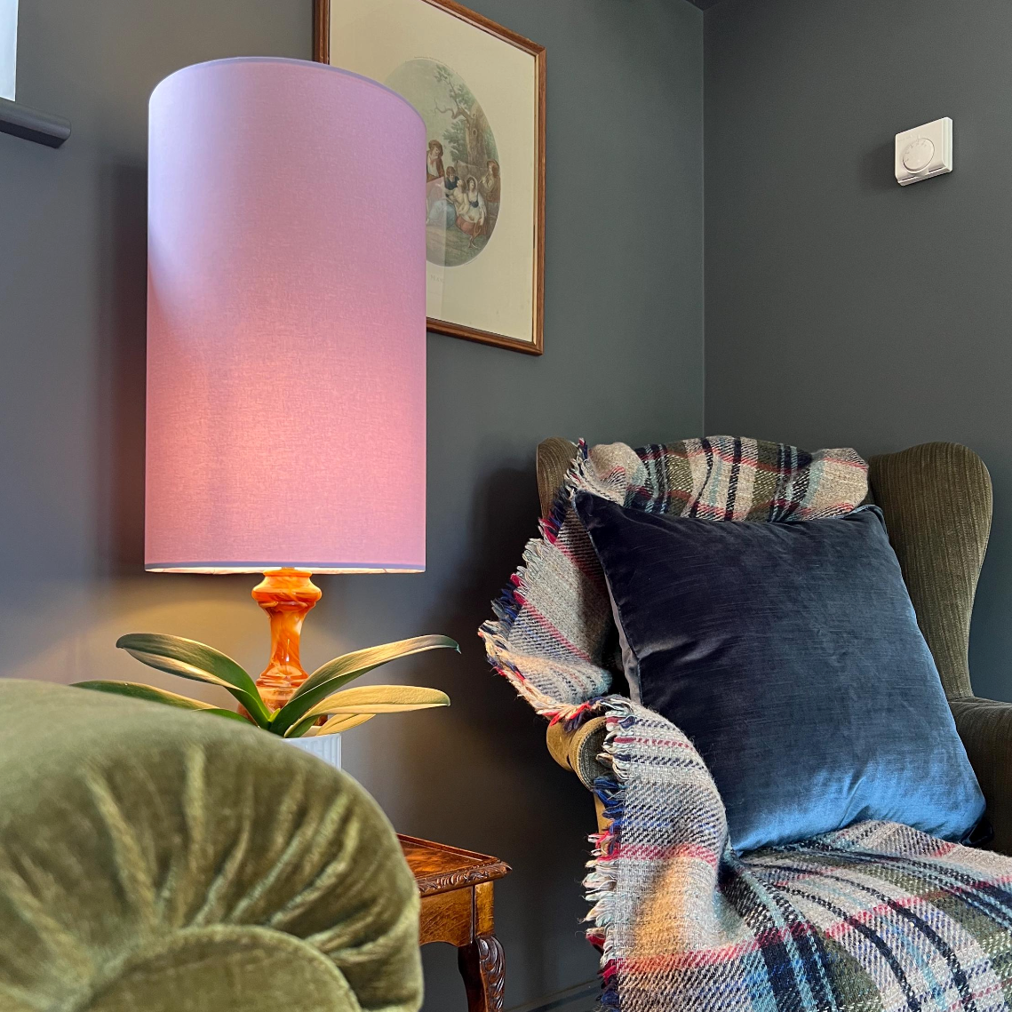 Lilac Cotton Lampshade | Extra Tall Cylinder Ceiling Light Shade | Bespoke Handmade UK