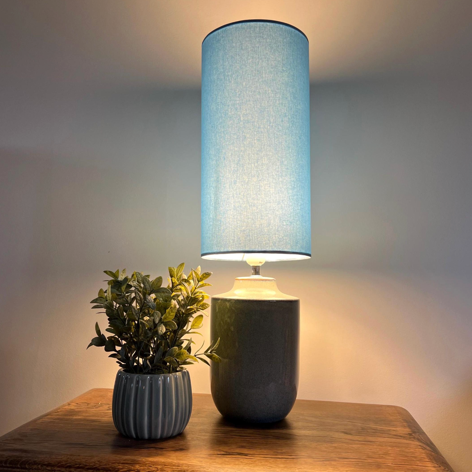 Light Blue Cotton Lampshade | Extra Tall Cylinder Ceiling Light Shade | Bespoke Handmade UK