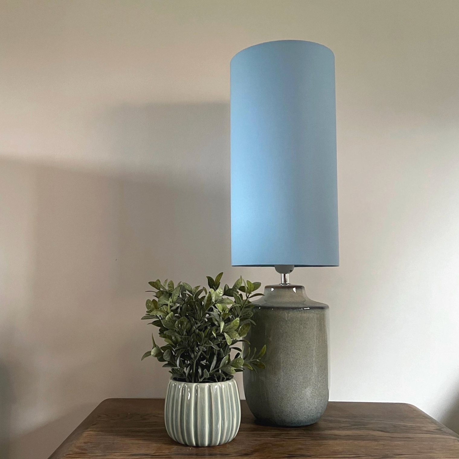 Light Blue Cotton Lampshade | Extra Tall Cylinder Ceiling Light Shade | Bespoke Handmade UK