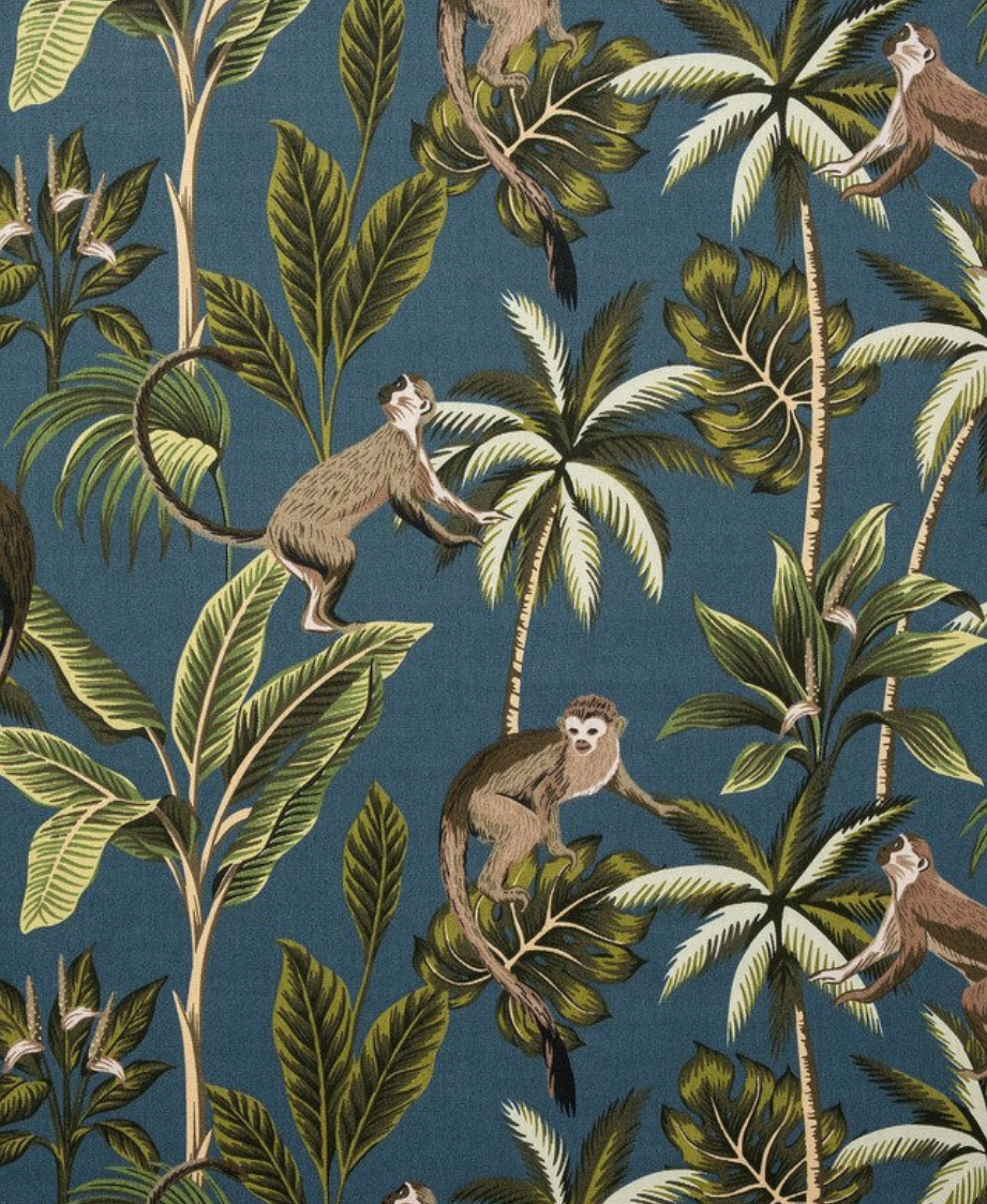 Jungle monkey cotton cone lampshade, in teal, extra tall lampshade