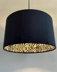 Black Velvet & Zebra Cotton Double Sided Drum Lampshade | Handmade Ceiling Light Shade | Bespoke UK