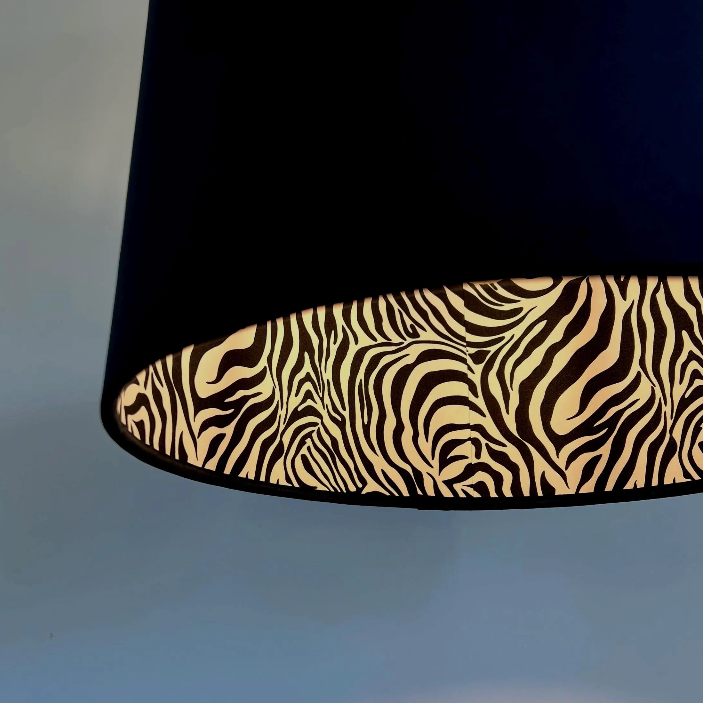 Black Velvet &amp; Zebra Cotton Double Sided Drum Lampshade | Handmade Ceiling Light Shade | Bespoke UK