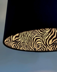 Black Velvet & Zebra Cotton Double Sided Drum Lampshade | Handmade Ceiling Light Shade | Bespoke UK