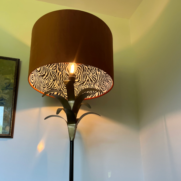 Burnt Orange Velvet &amp; Zebra Cotton Double Sided Drum Lampshade | Handmade Ceiling Light Shade | Bespoke UK