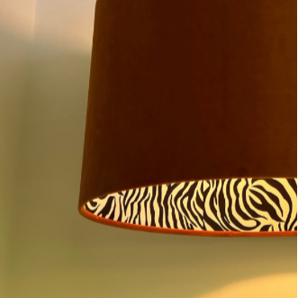 Burnt Orange Velvet &amp; Zebra Cotton Double Sided Drum Lampshade | Handmade Ceiling Light Shade | Bespoke UK