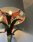 Cream velvet drum lampshade/ ceiling light shade with wonderland paper interior