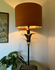 Burnt orange velvet drum lampshade/ ceiling light shade with sage wonderland paper interior