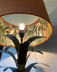 Burnt orange velvet drum lampshade/ ceiling light shade with sage wonderland paper interior