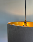 Grey velvet drum lampshade/ ceiling shade with a metallic brushed gold lining