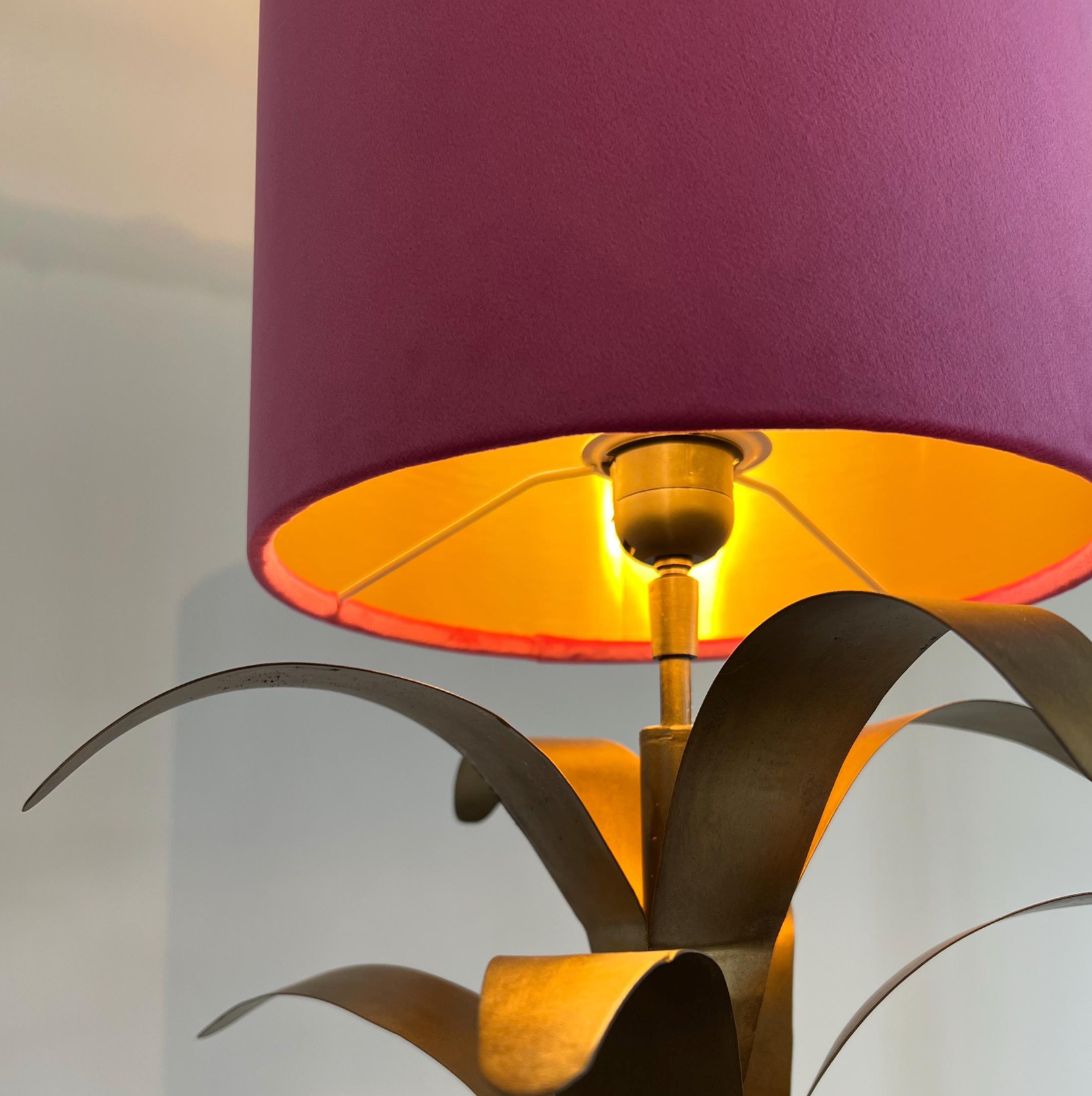Hot Pink velvet drum lampshade/ ceiling shade with a metallic brushed gold lining