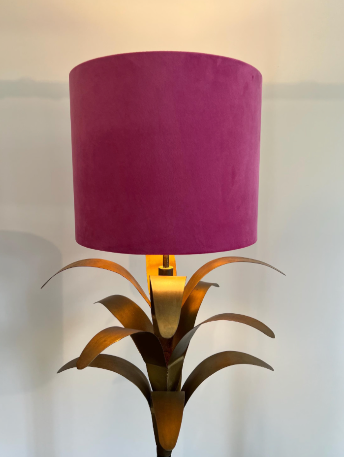 Hot Pink velvet drum lampshade/ ceiling shade with a metallic brushed gold lining