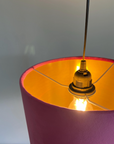 Hot Pink velvet drum lampshade/ ceiling shade with a metallic brushed gold lining