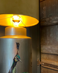 Mustard velvet drum lampshade/ ceiling shade with a metallic brushed gold lining