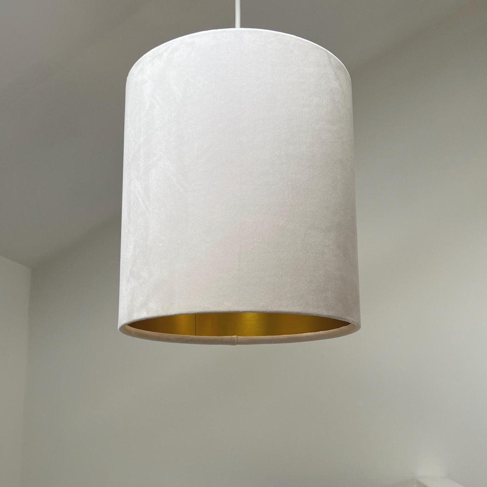 Cream velvet drum lampshade/ ceiling shade with a metallic brushed gold lining