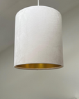 Cream velvet drum lampshade/ ceiling shade with a metallic brushed gold lining