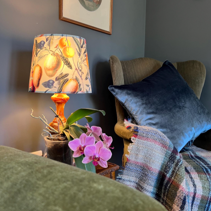 Summer Fruit Velvet Lampshade | French Drum Ceiling Light Shade | Bespoke Handmade Empire Lampshade