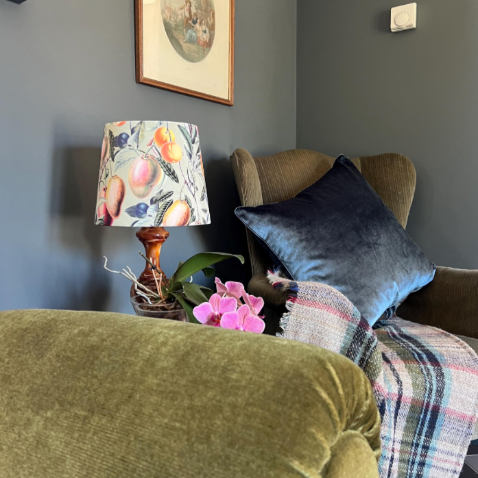 Summer Fruit Velvet Lampshade | French Drum Ceiling Light Shade | Bespoke Handmade Empire Lampshade