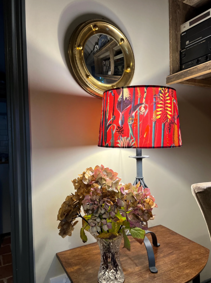 Cerise Botanical Velvet Lampshade | French Drum Ceiling Light Shade | Bespoke Handmade Empire Lampshade