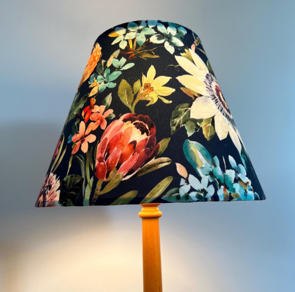 Midnight Floral Summer Garden Velvet Steep Empire Lampshade | Handmade Ceiling Light Shade | UK