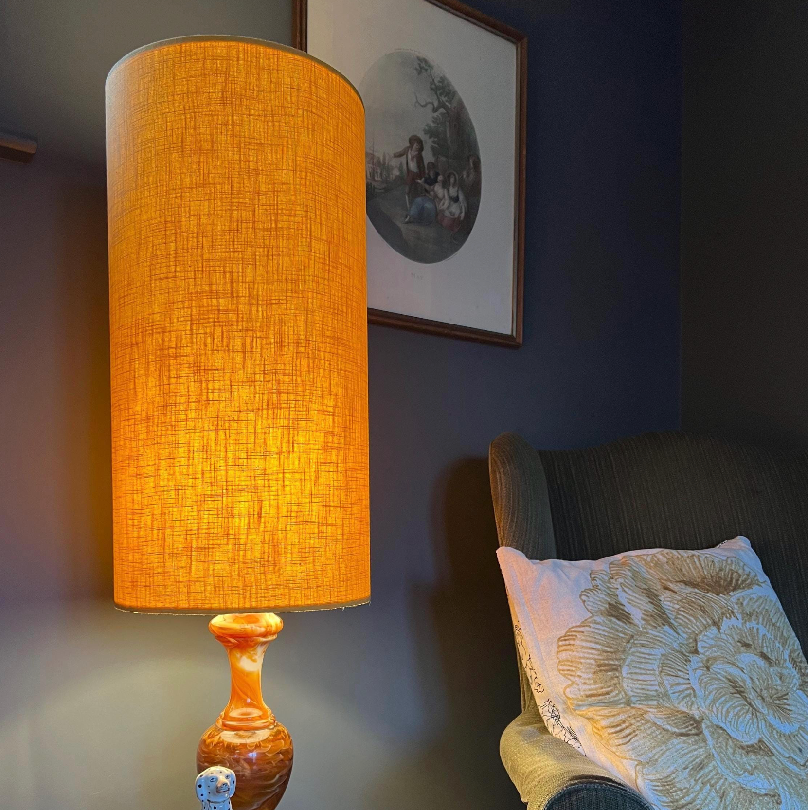 Mustard Linen Lampshade | Extra Tall Cylinder Ceiling Light Shade | Bespoke Handmade UK