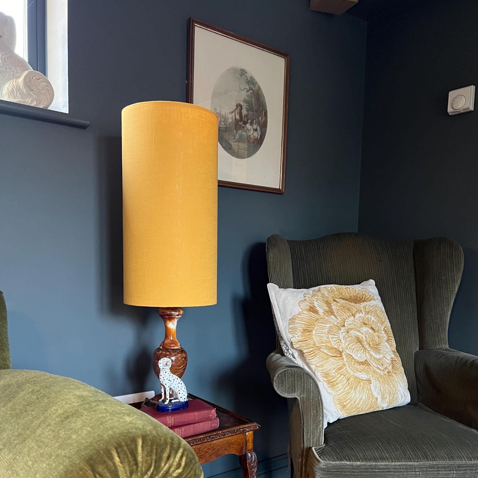 Mustard Linen Lampshade | Extra Tall Cylinder Ceiling Light Shade | Bespoke Handmade UK