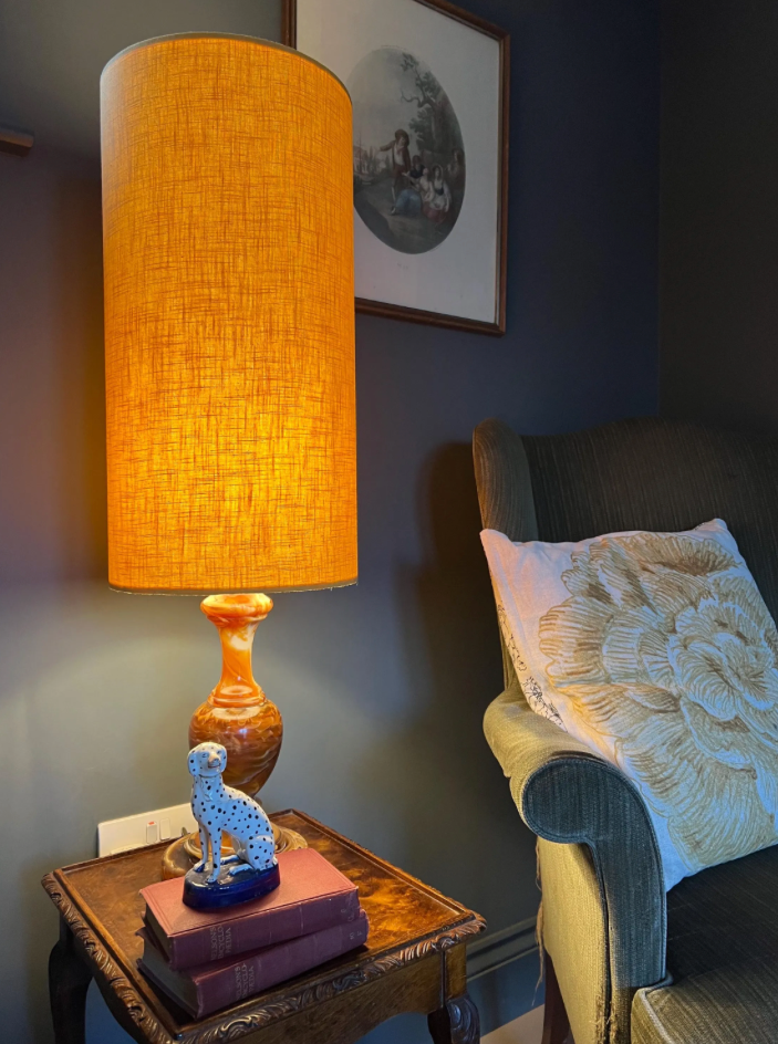 Mustard Linen Lampshade | Extra Tall Cylinder Ceiling Light Shade | Bespoke Handmade UK