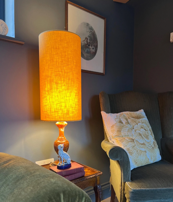 Mustard Linen Lampshade | Extra Tall Cylinder Ceiling Light Shade | Bespoke Handmade UK